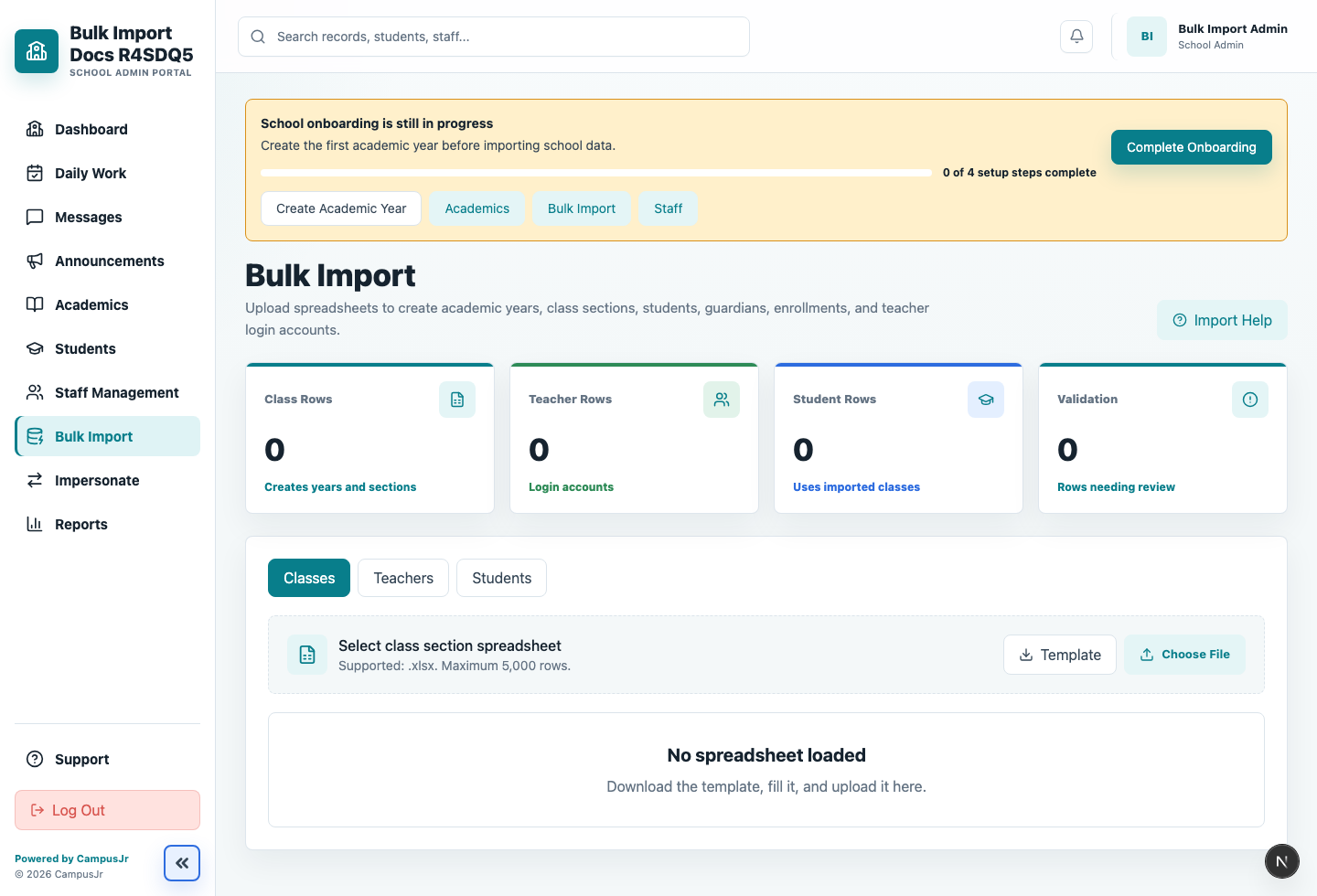 Bulk import workspace
