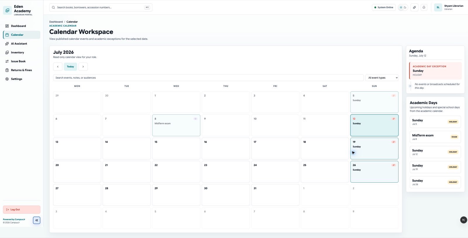 Library calendar