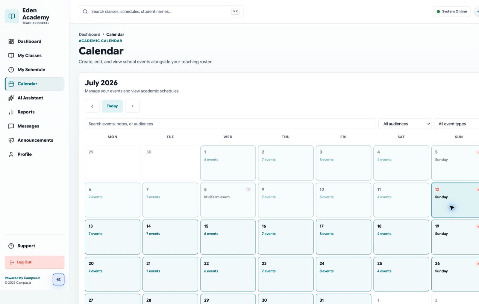 Teacher calendar