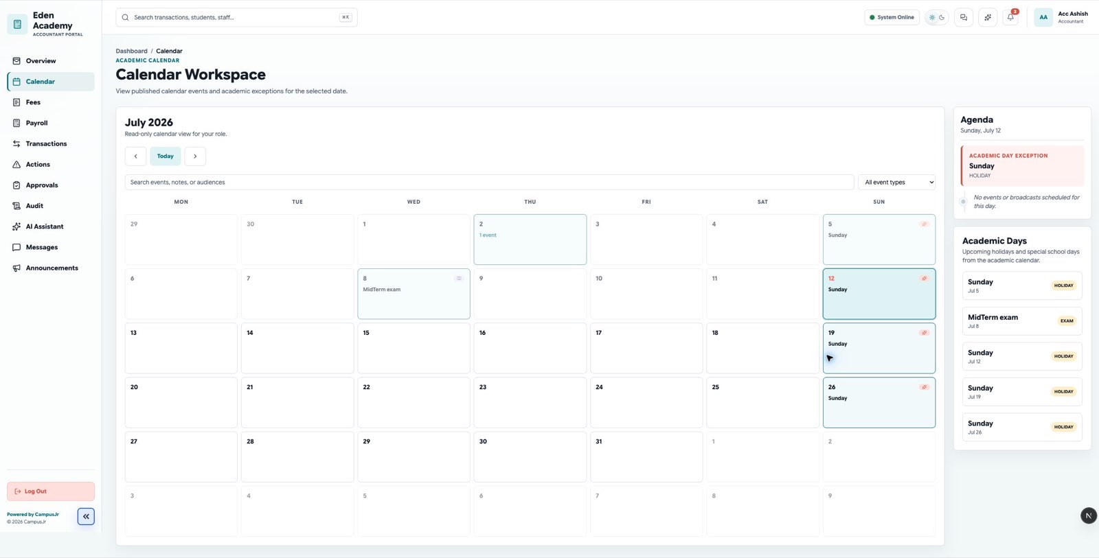 Accountant calendar