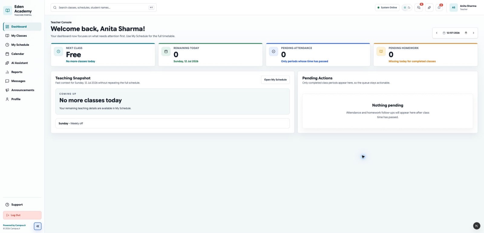 Teacher web dashboard