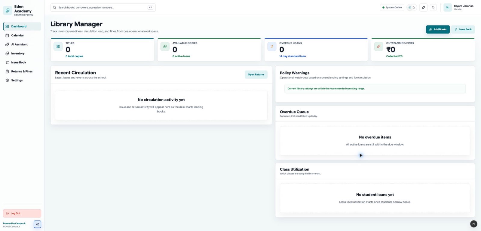 Librarian dashboard