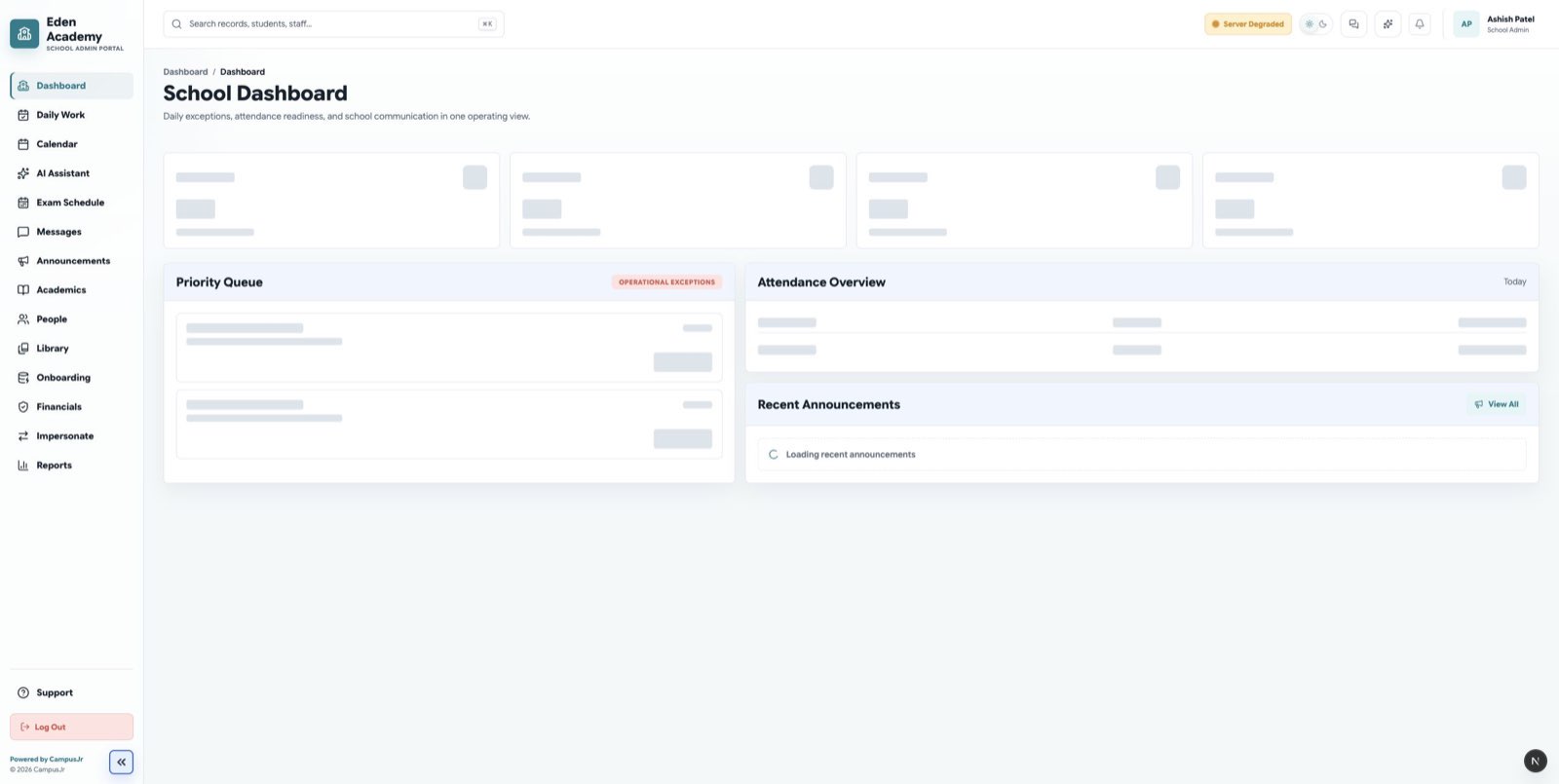 campusJr school admin dashboard