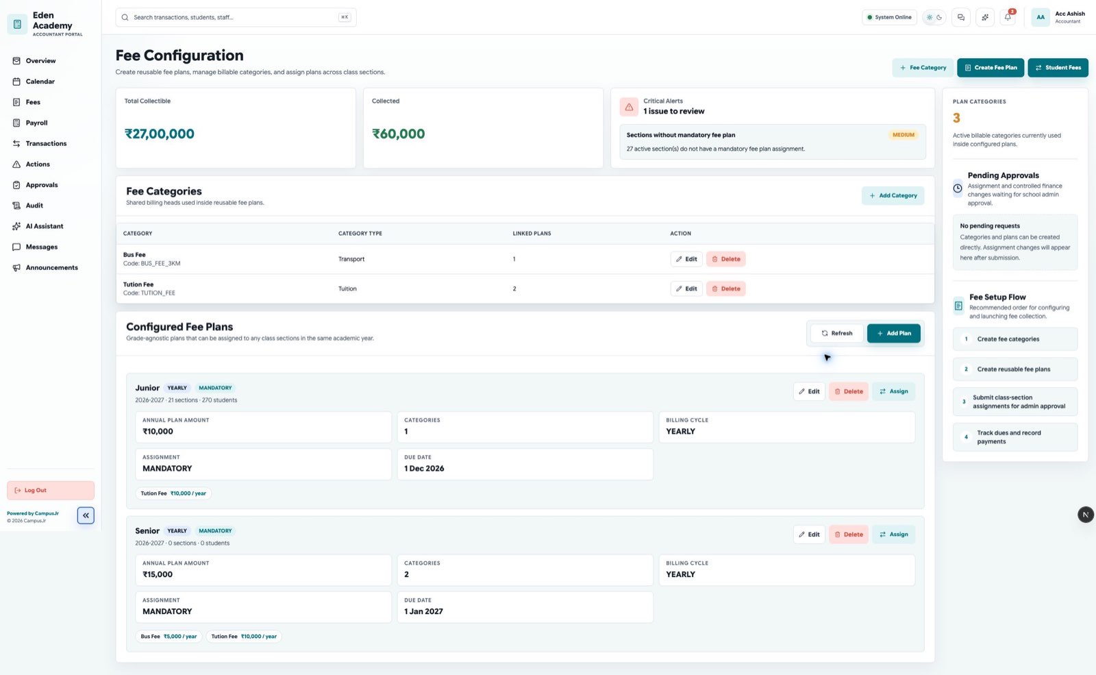 Fee configuration