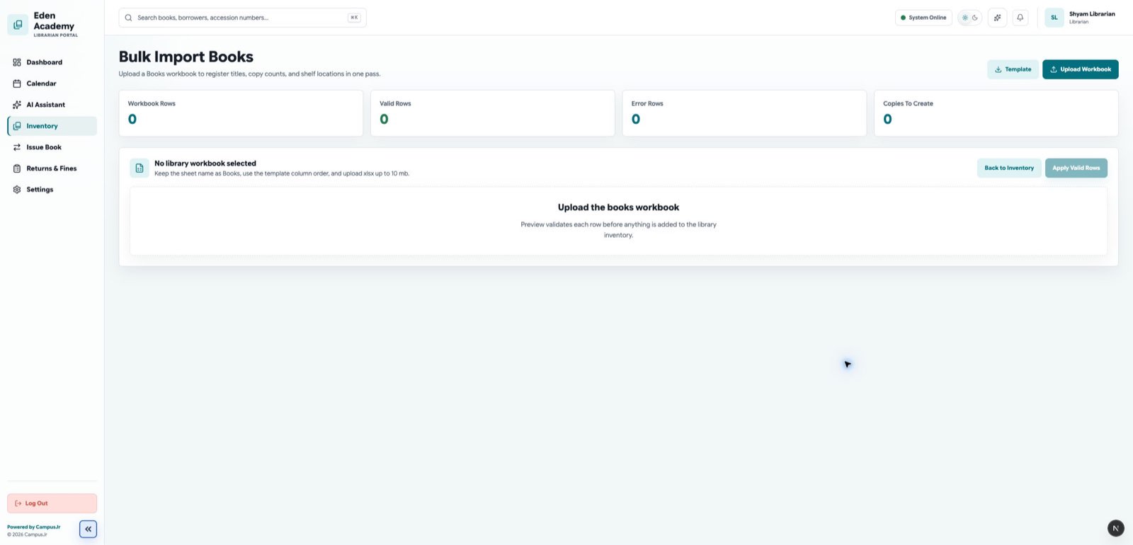 Library workbook import