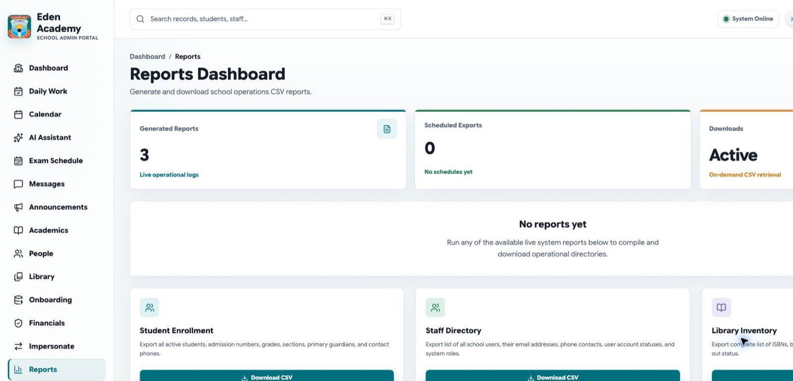 Reports dashboard