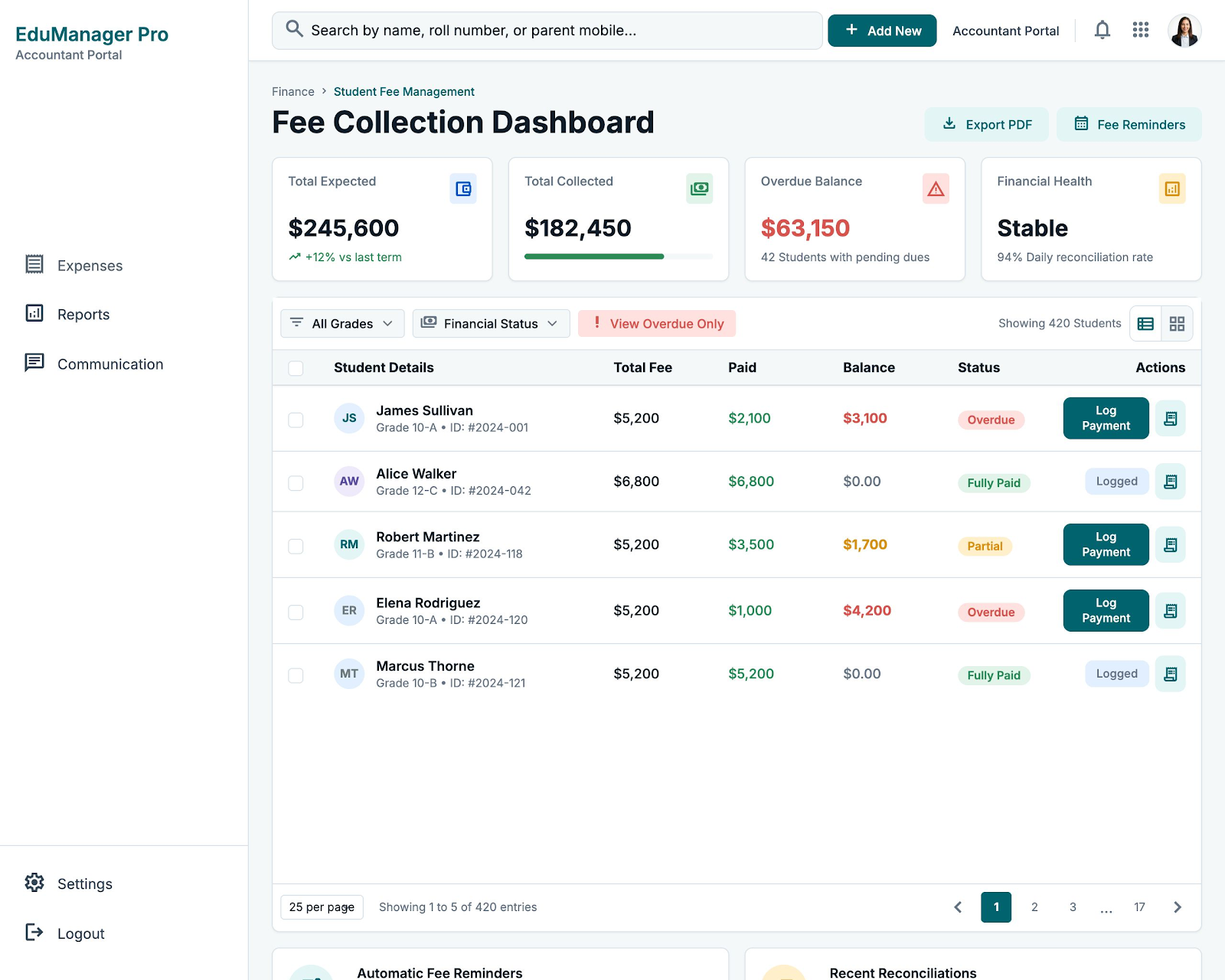 Student fee management